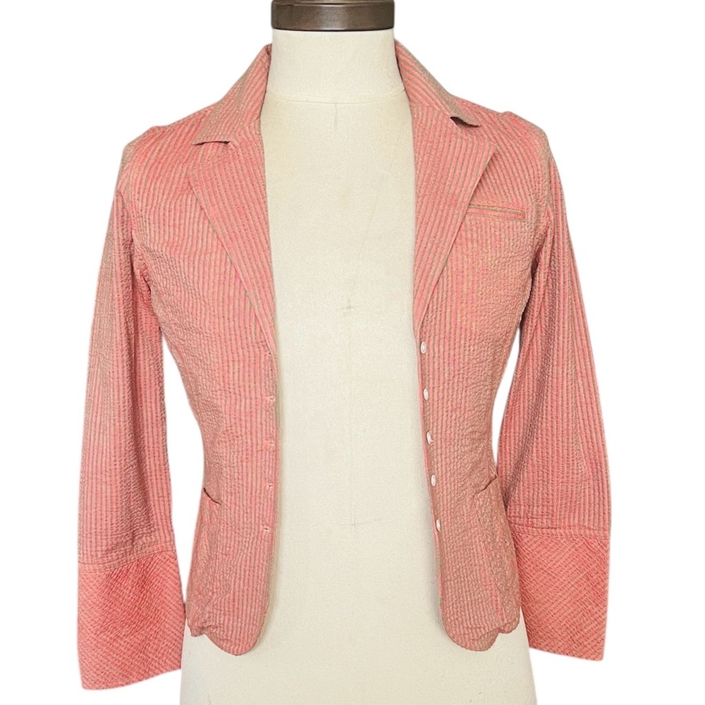 Robert Graham Striped Seersucker Blazer/Jacket Coral SZ 4 Preppy Casual Classic